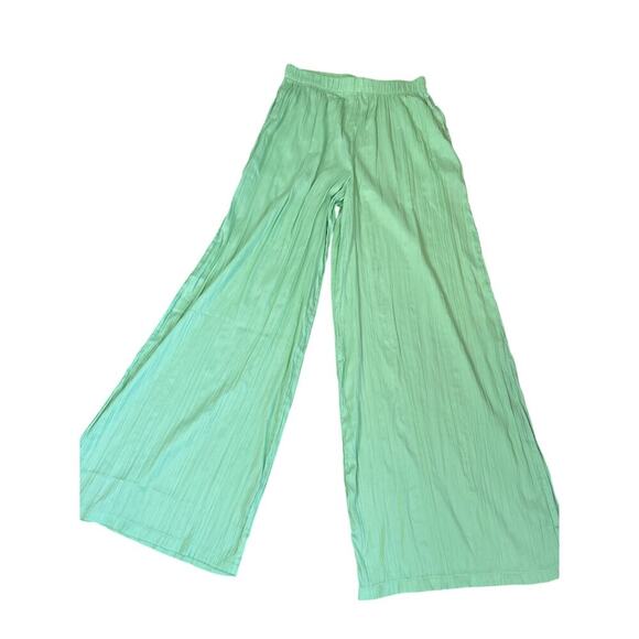 Asos NA-KD x Phiaka wide leg flowy pants in green crinkle wide leg pull on NEW S - Picture 4 of 11